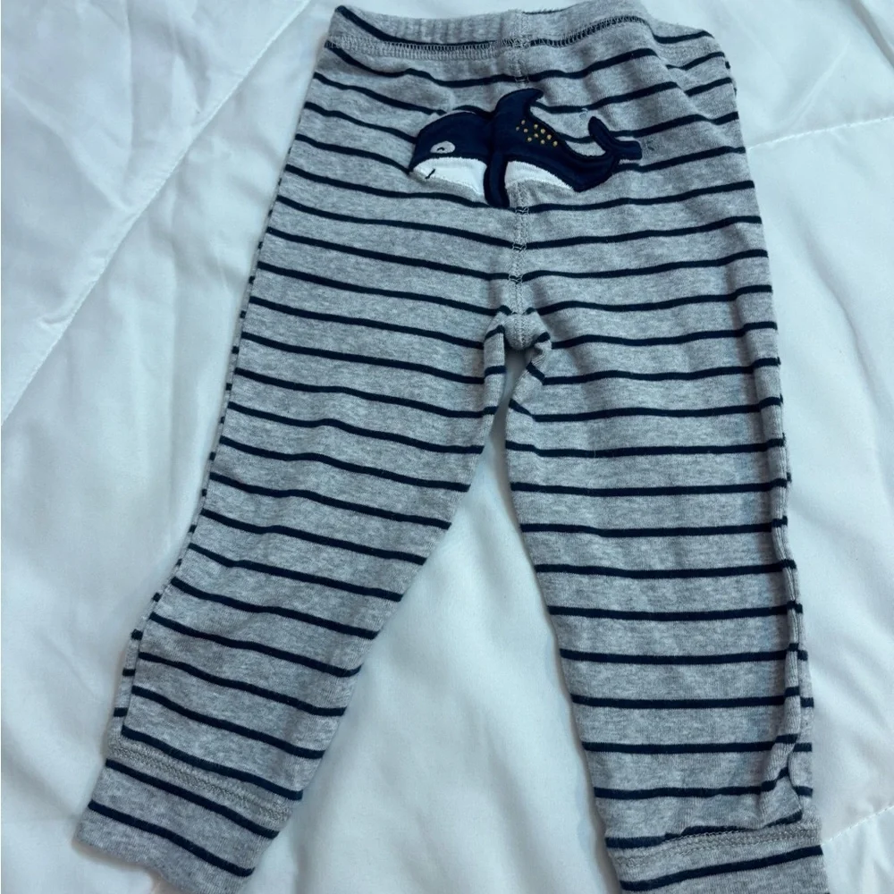 Carter's Navy and Gray Striped pants with cute whale on butt- 12 months